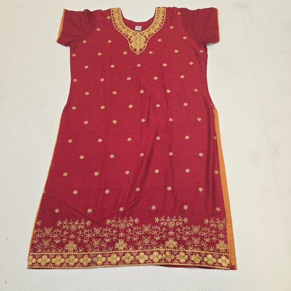 Red and Gold Desi Traditional Wear Salwar Kameez W Embroidered Jacket Size XL - Picture 6 of 8